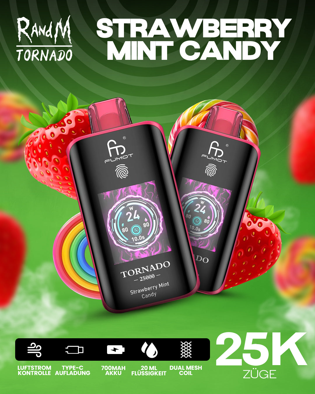 Strawberry Mint Candy - RandM Tornado Vape - Offizieller Store