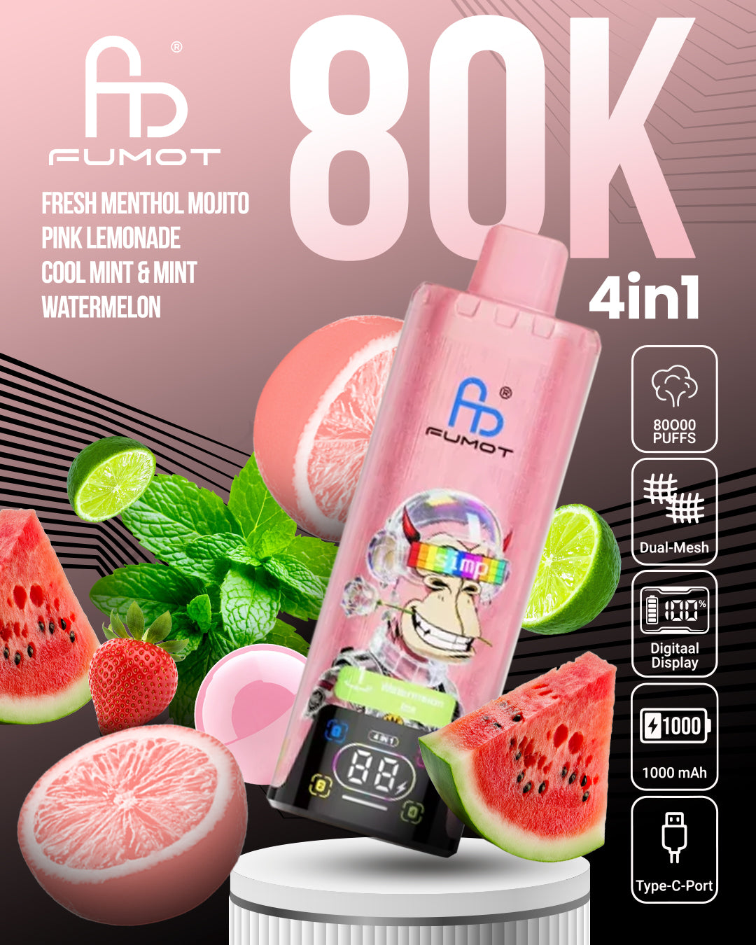 Fumot 80K 4in1 - Fresh Menthol Mojito, Pink Lemonade, Cool Mint & Mint Watermelon
