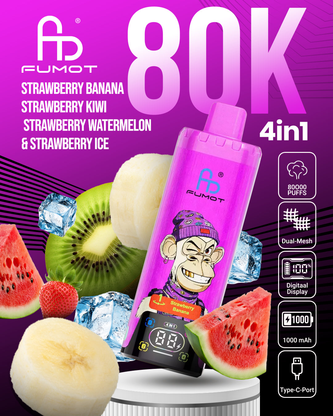 Fumot 80K 4in1 - Strawberry Banana, Strawberry Kiwi, Strawberry Watermelon & Strawberry Ice
