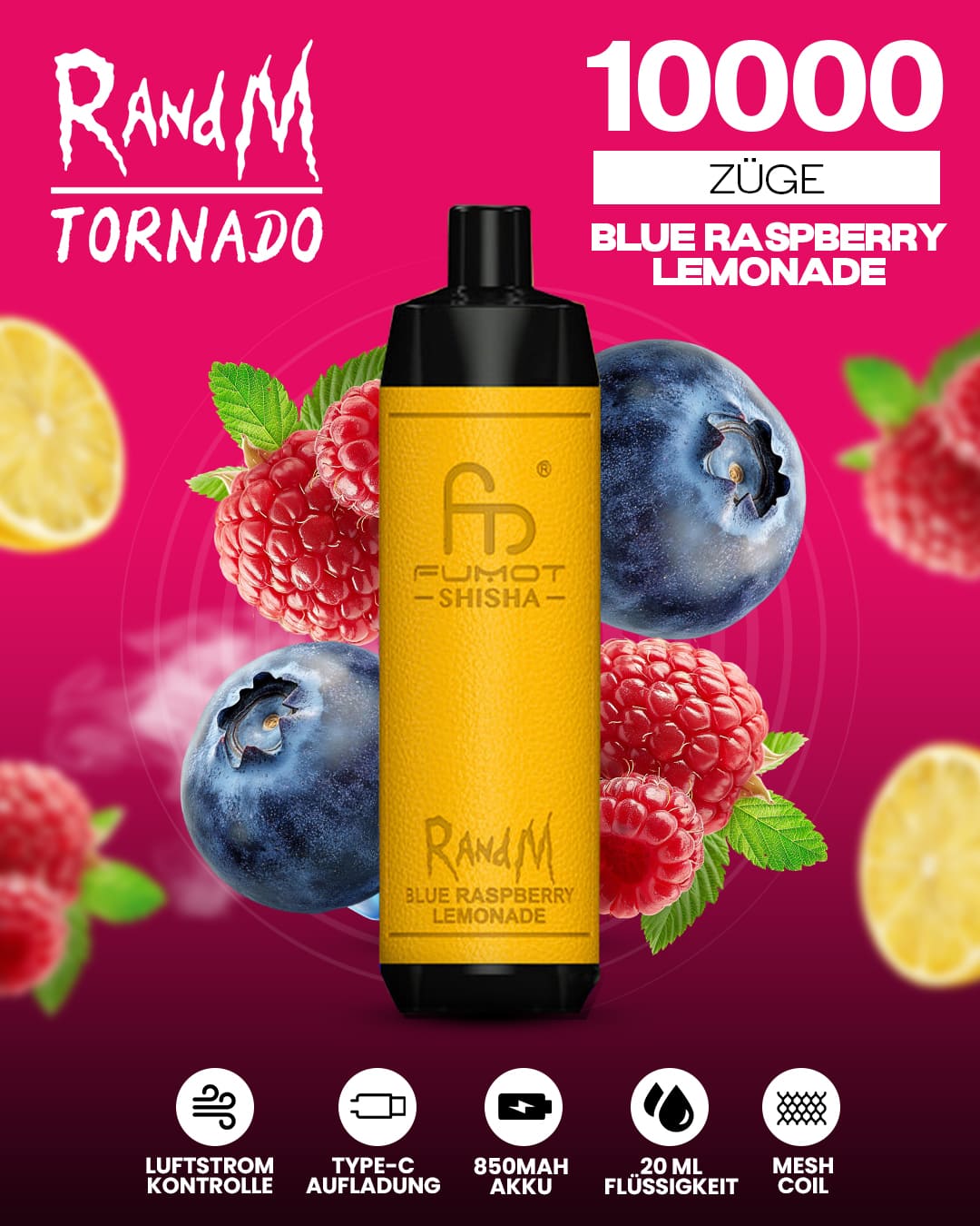 RandM Shisha 10000 - Blue Raspberry Lemonade