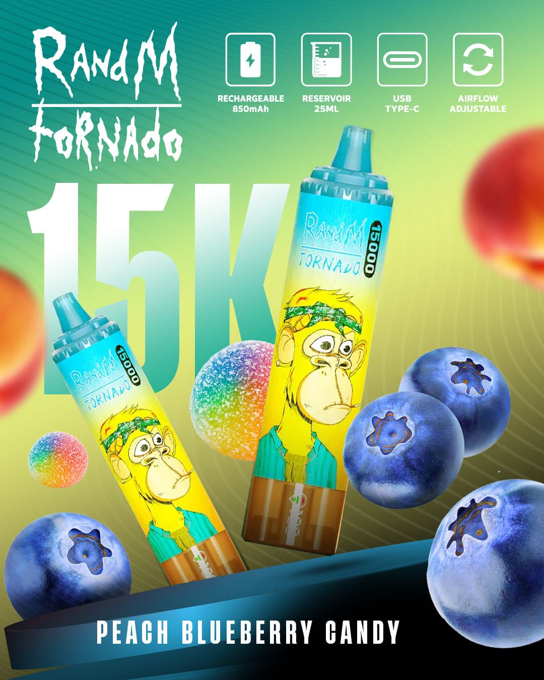 Tornado Vape 15000 - Peach Blueberry Candy