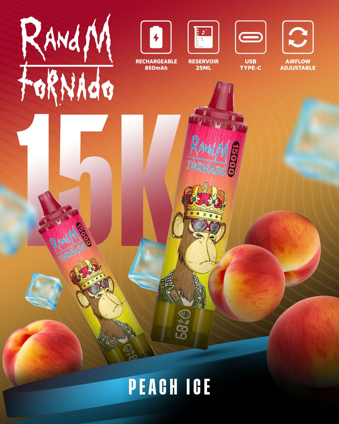 Tornado Vape 15000 - Peach Ice