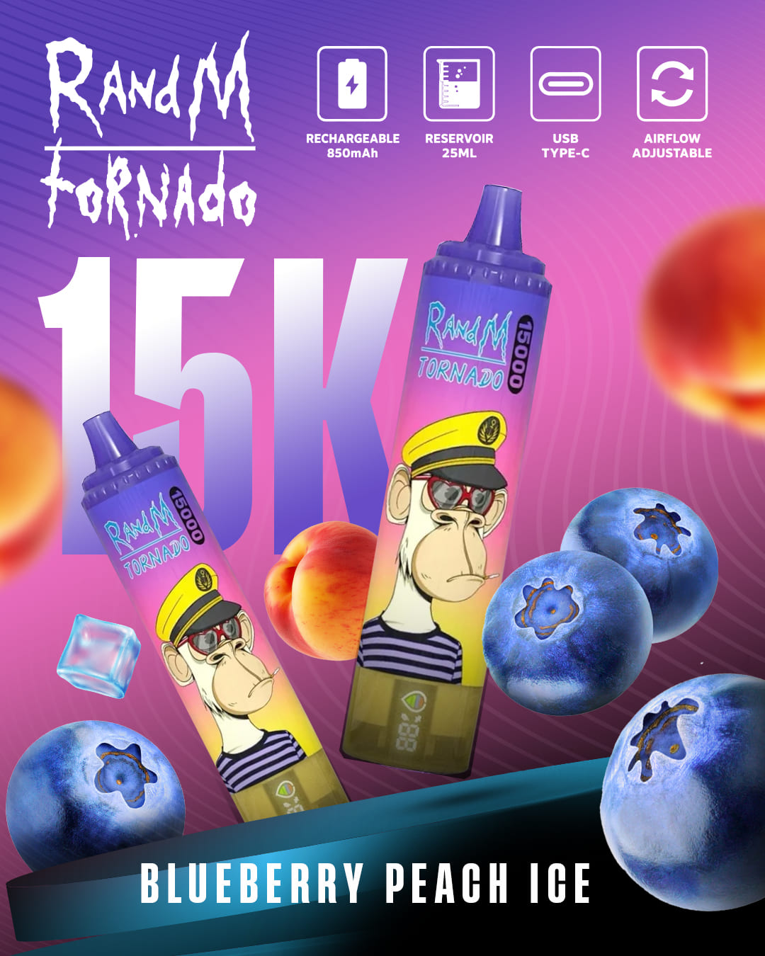 Tornado Vape 15000 - Blueberry Peach Ice
