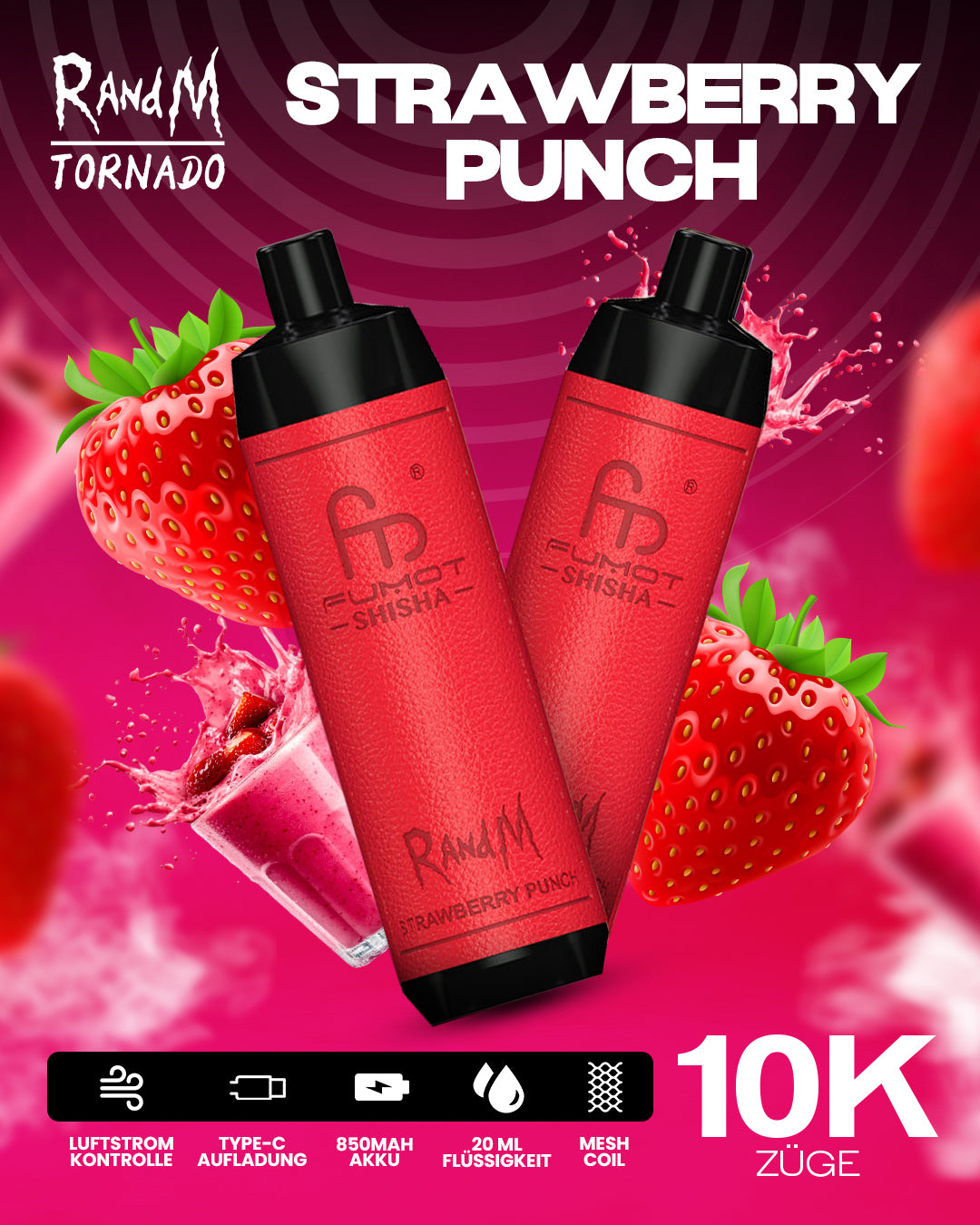 Strawberry Punch - RandM Tornado Vape - Offizieller Store