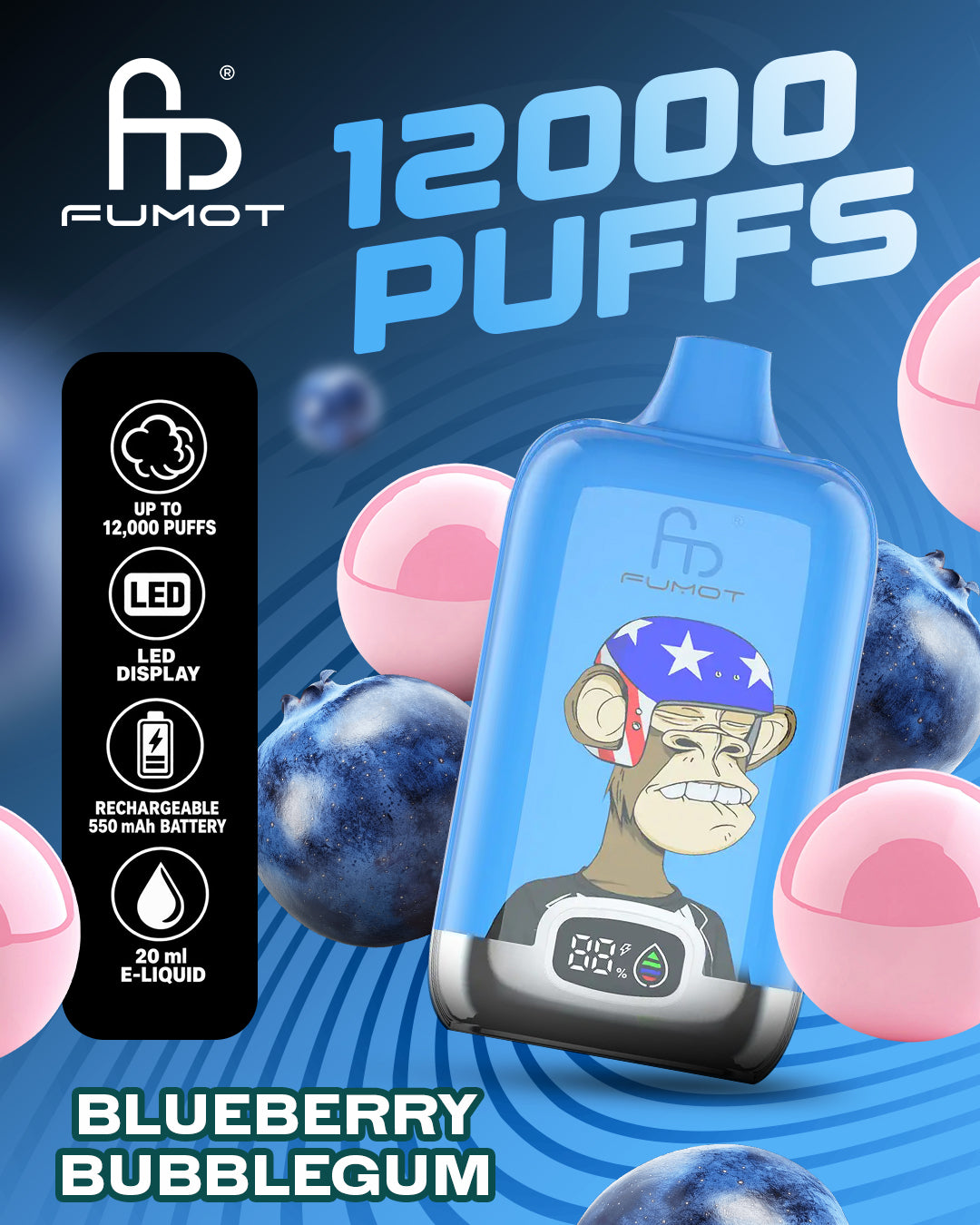 Fumot Vape 12000 - Blueberry Bubblegum