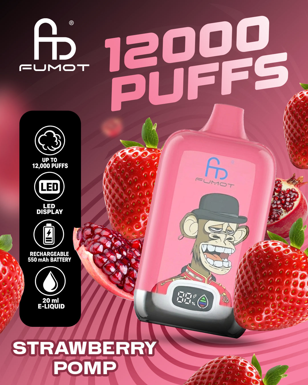 Fumot Vape 12000 - Strawberry Pomp