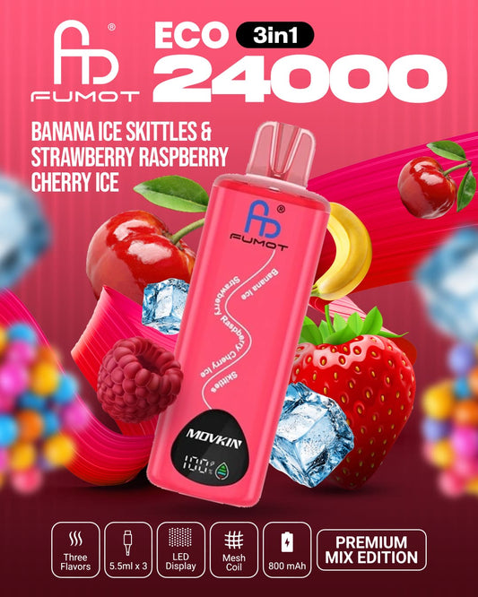 Fumot Eco 24000 3in1 - Banana Ice, Skittles & Strawberry Raspberry Cherry Ice