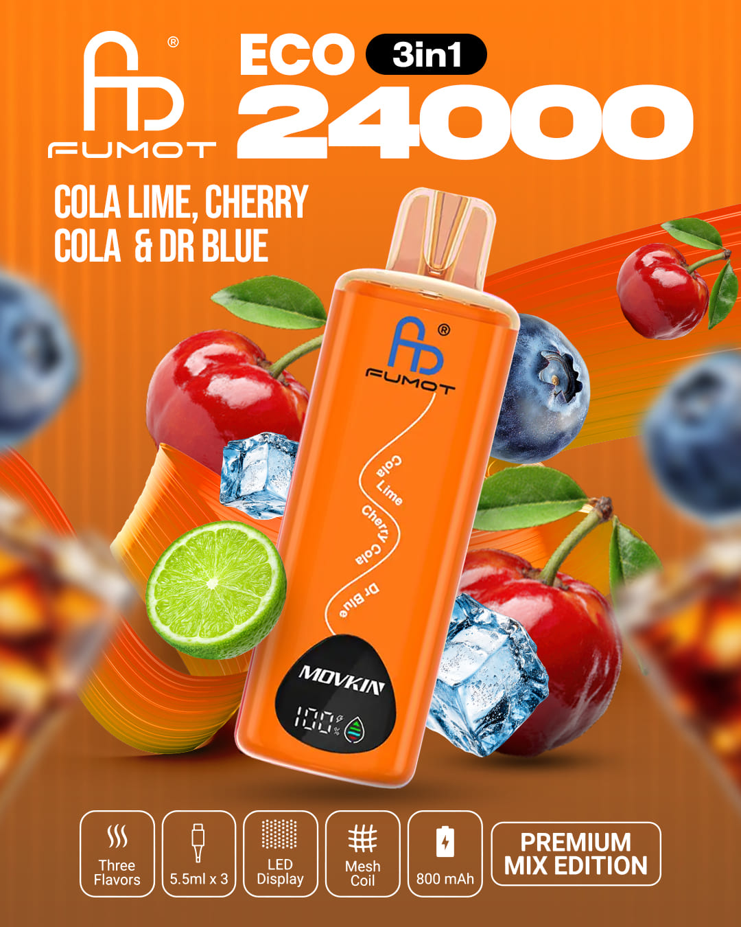 Fumot Eco 24000 3in1 - Cola Lime, Cherry Cola & Dr Blue