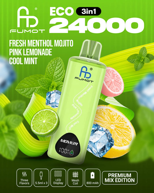 Fumot Eco 24000 3in1 - Fresh Menthol Mojito, Pink Lemonade & Cool Mint