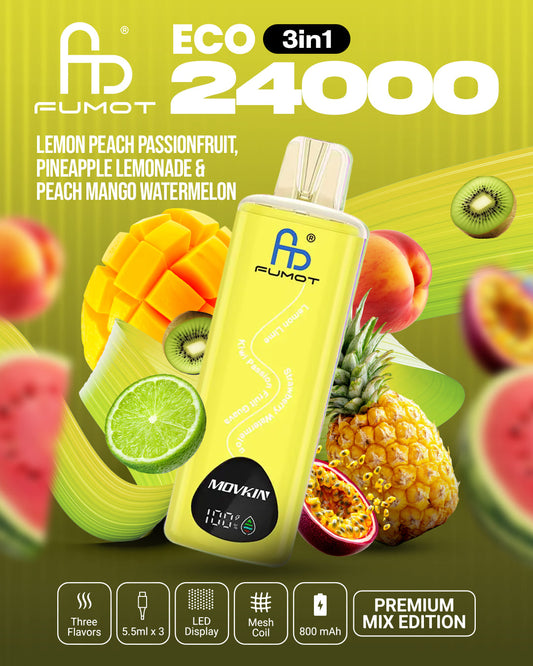 Fumot Eco 24000 3in1 - Lemon Peach Passionfruit, Pineapple Lemonade & Peach Mango Watermelon