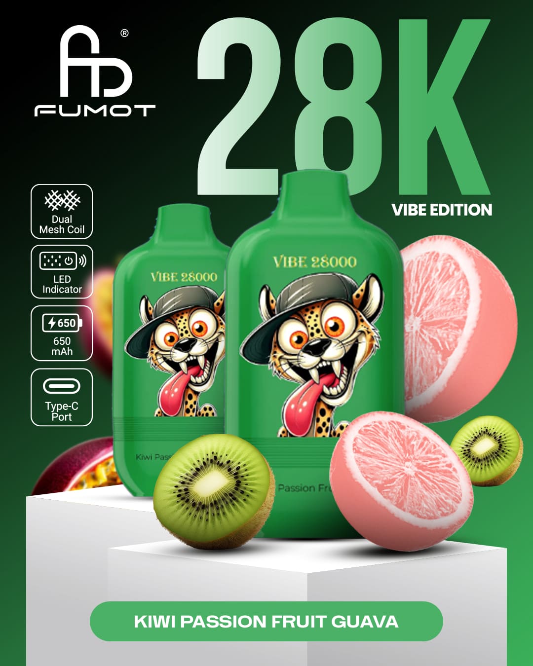 Fumot Vibe 28000 - Kiwi Passionfruit Guava