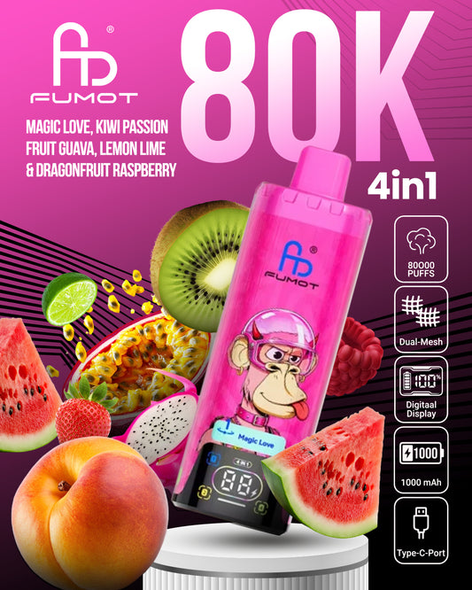 Fumot 80K 4in1 - Magic Love, Kiwi Passion Fruit Guava, Lemon Lime & Dragonfruit Raspberry