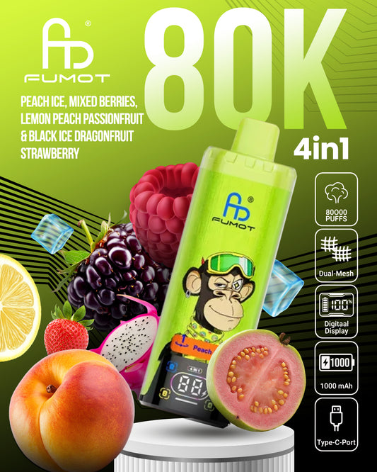 Fumot 80K 4in1 - Peach Ice, Mixed Berries, Lemon Peach Passionfruit & Black Ice Dragonfruit Strawberry