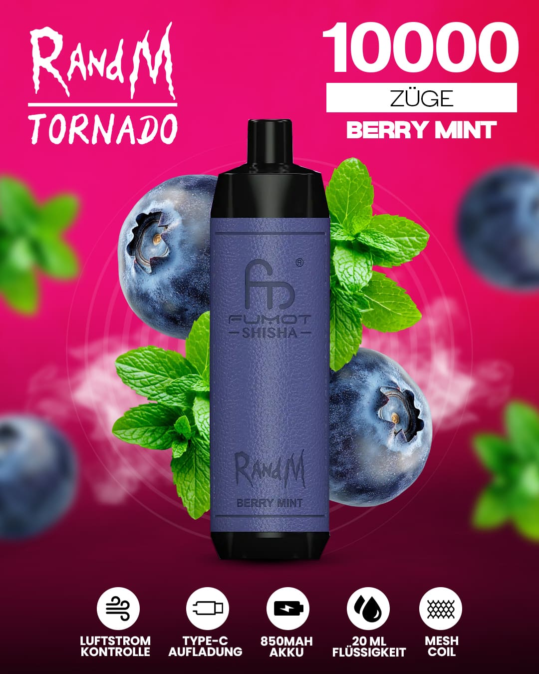 RandM Shisha 10000 - Berry Mint