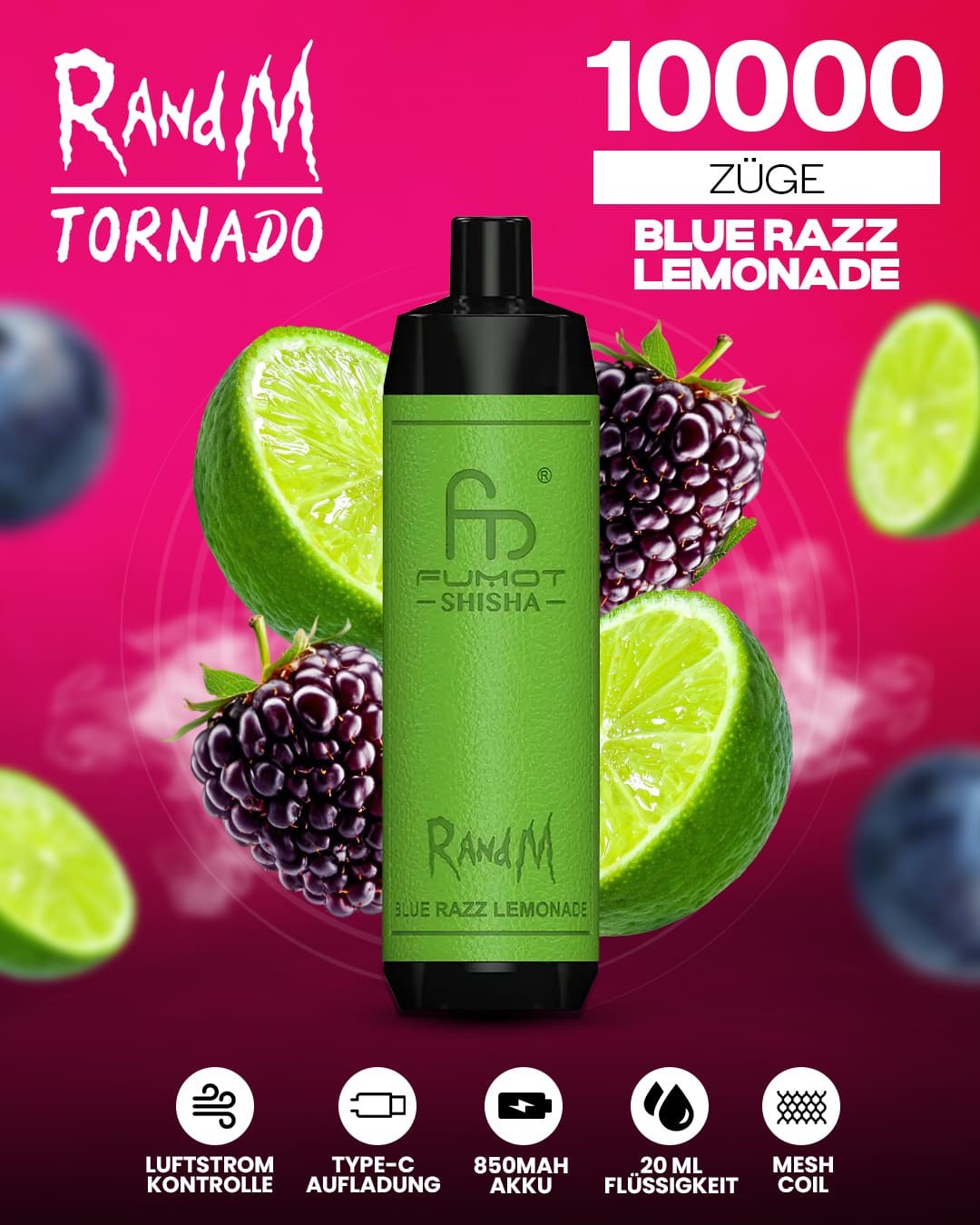 RandM Shisha 10000 - Blue Razz Lemonade