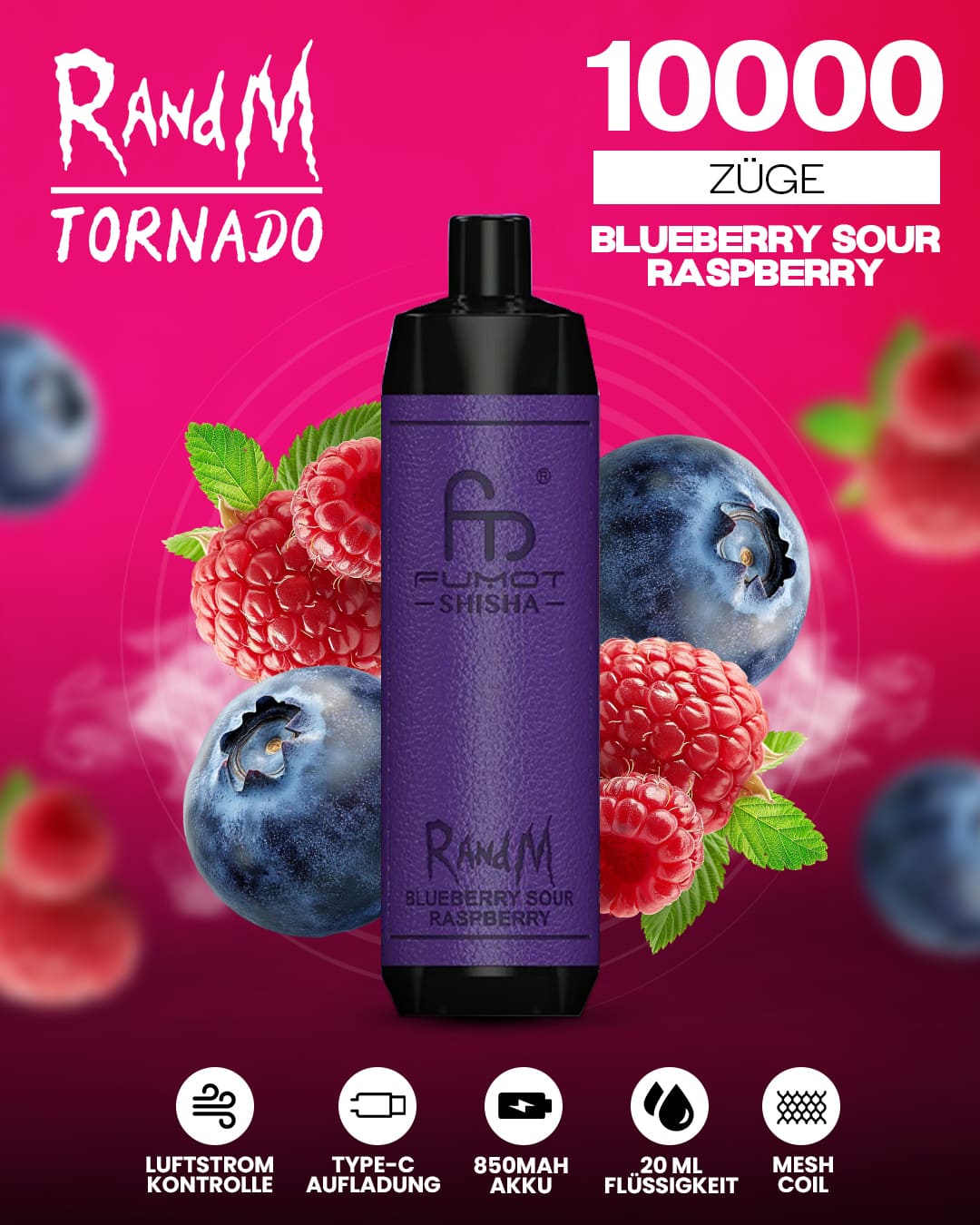 RandM Shisha 10000 - Blueberry Sour Raspberry