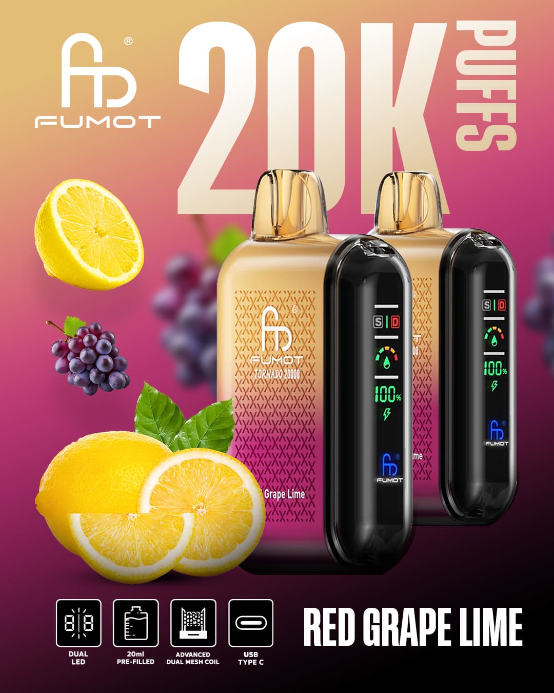 Tornado Vape 20000 - Red Grape Lime