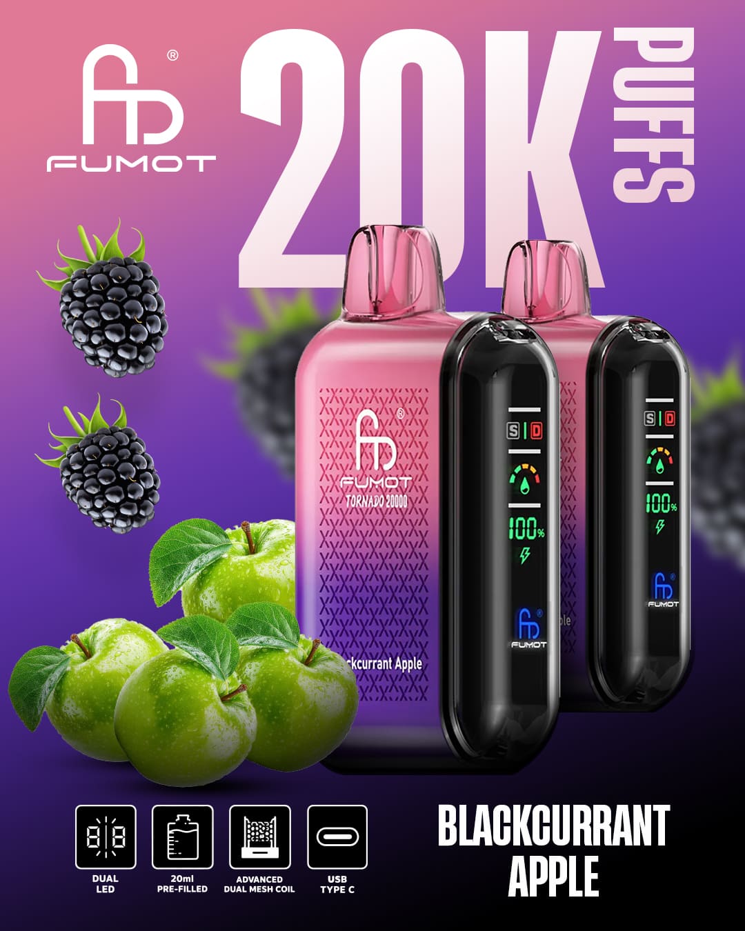 Tornado Vape 20000 - Blackcurrant Apple