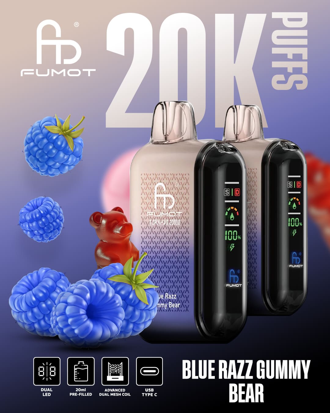 Tornado Vape 20000 - Blue Razz Gummy Bear
