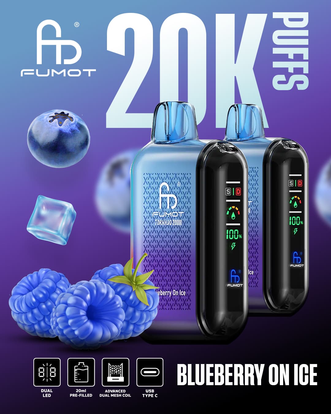 Tornado Vape 20000 - Blueberry on Ice