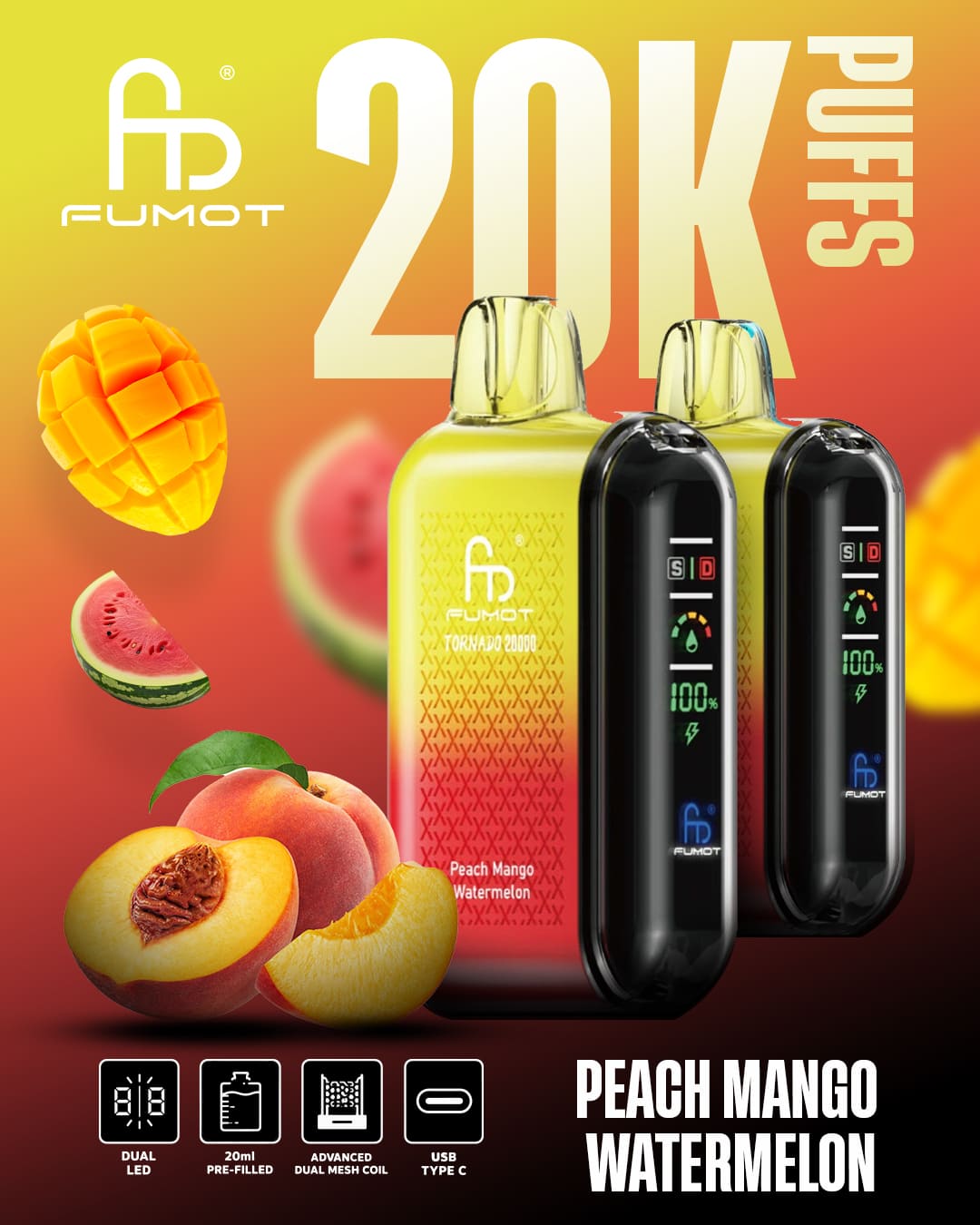 Tornado Vape 20000 - Peach Mango Watermelon