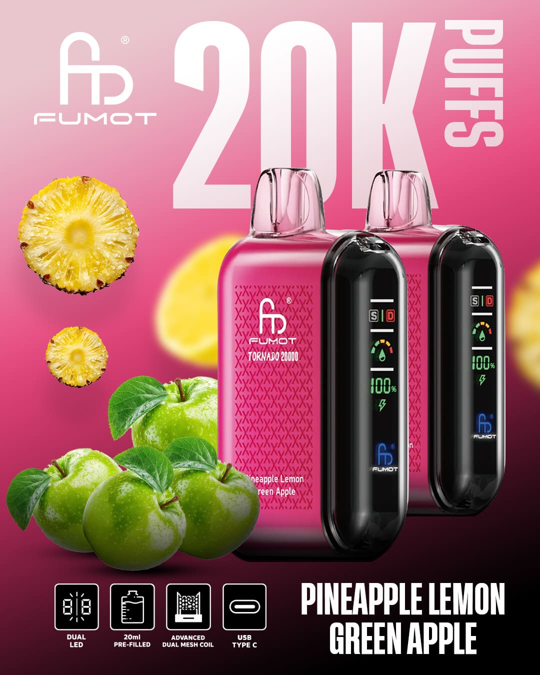 Tornado Vape 20000 - Pineapple Lemon Green Apple