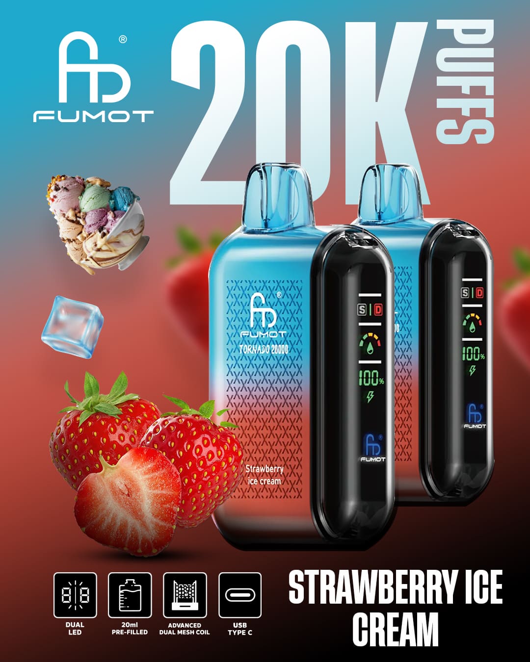 Tornado Vape 20000 - Strawberry Ice Cream