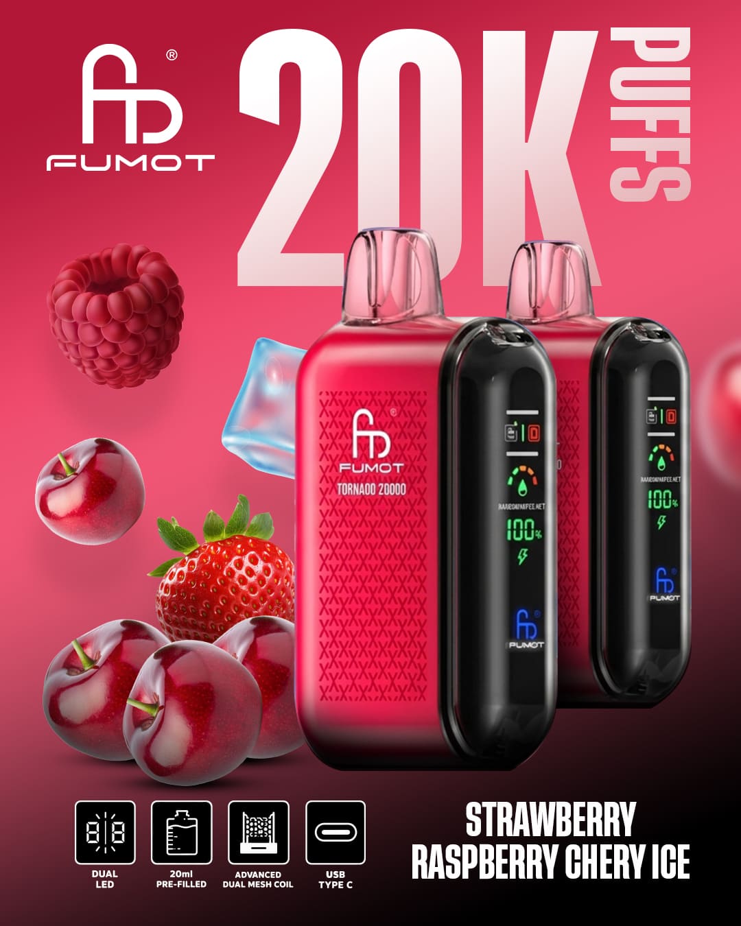Tornado Vape 20000 - Strawberry Raspberry Cherry Ice