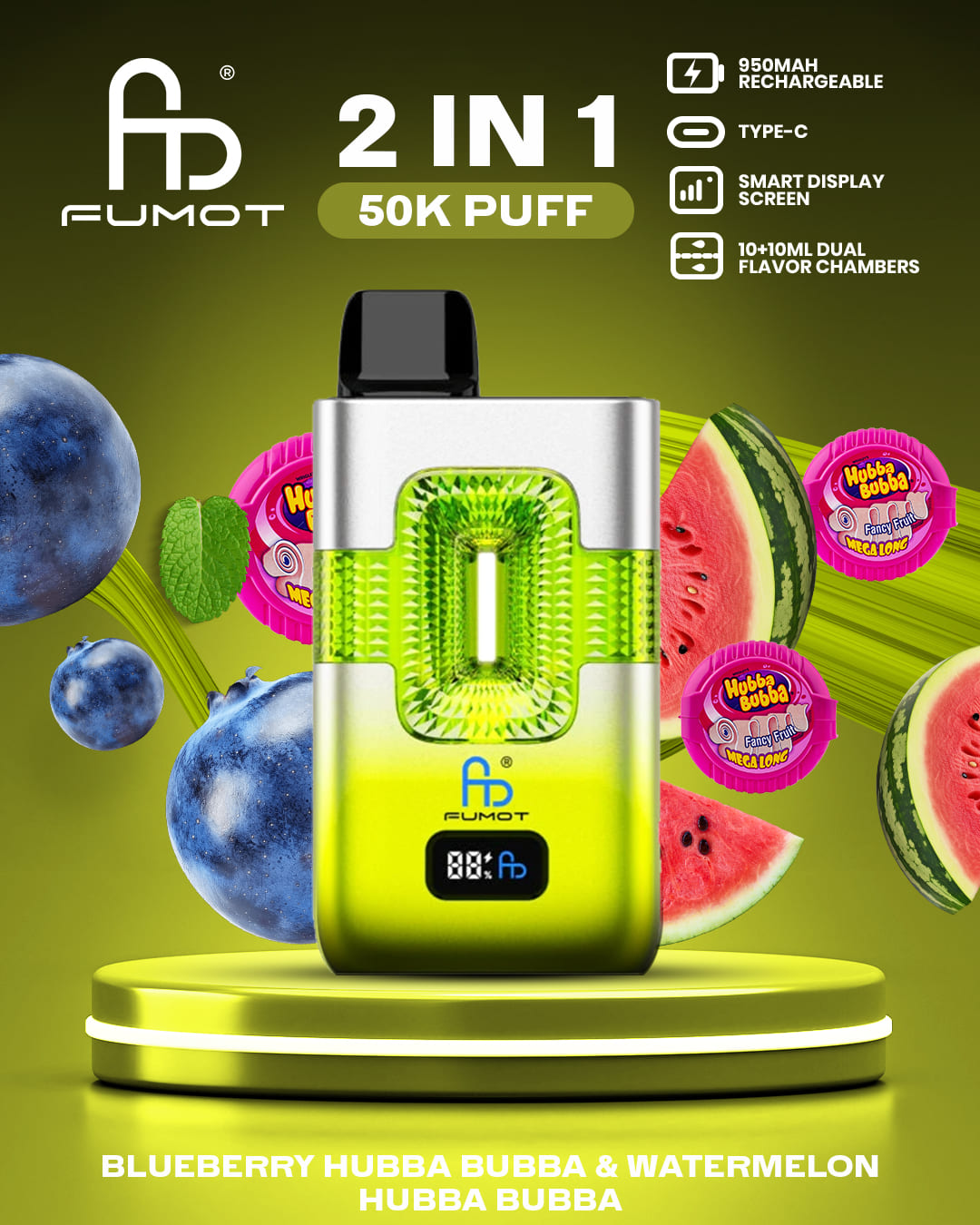 Tornado Vape 50000 2in1 - Blueberry Hubba Bubba & Watermelon Hubba Bubba