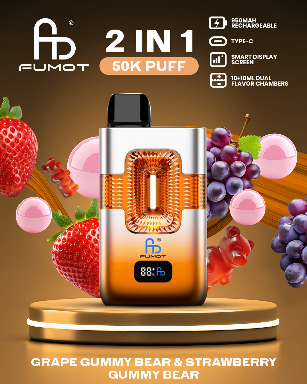 Tornado Vape 50000 2in1 - Grape Gummy Bear & Strawberry Gummy Bear