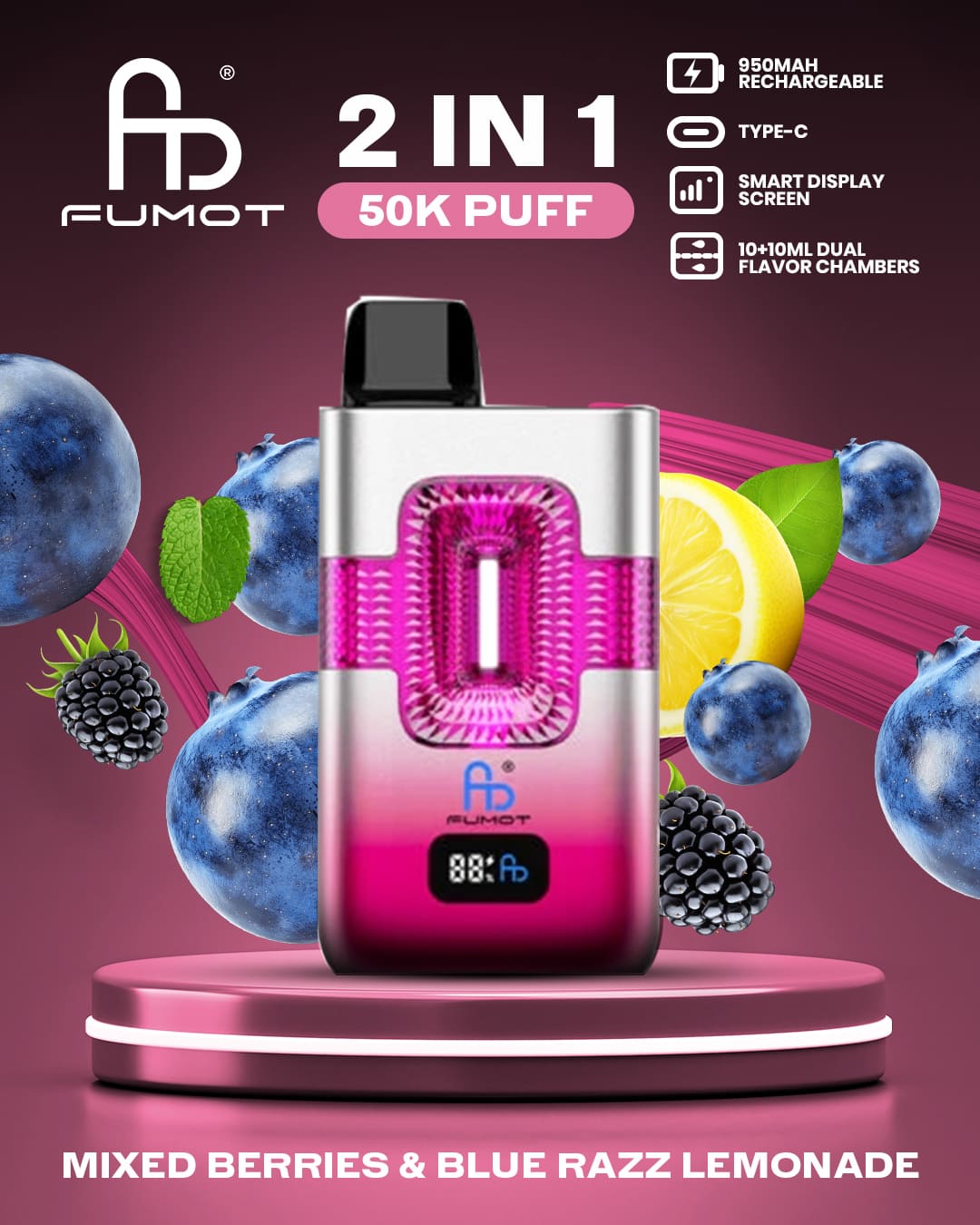 Tornado Vape 50000 2in1 - Mixed Berries & Blue Razz Lemonade