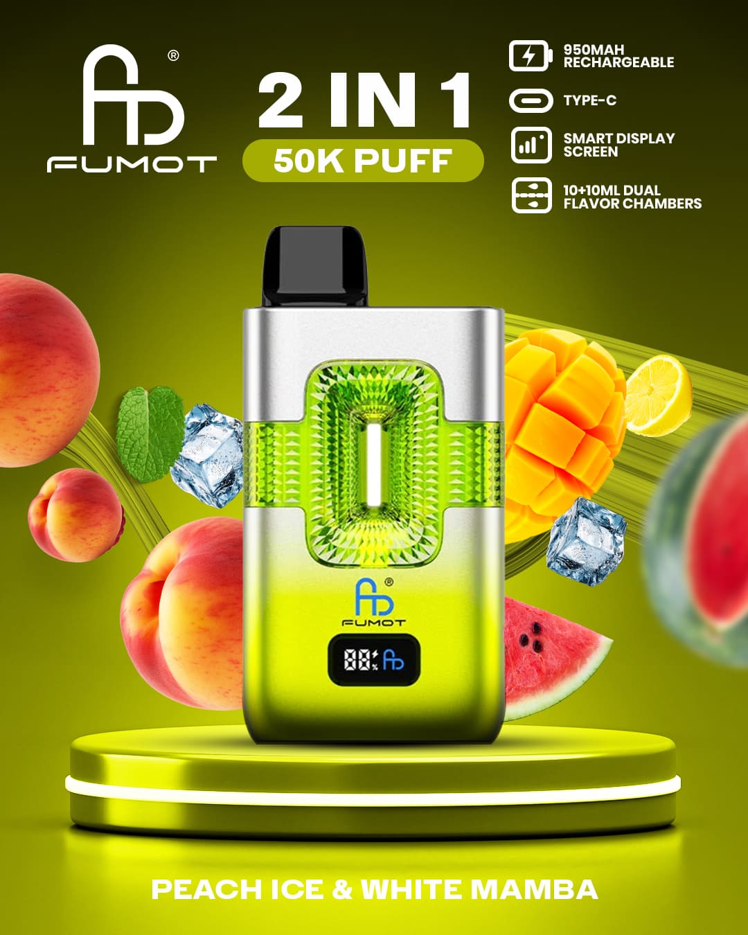 Tornado Vape 50000 2in1 - Peach Ice & White Mamba