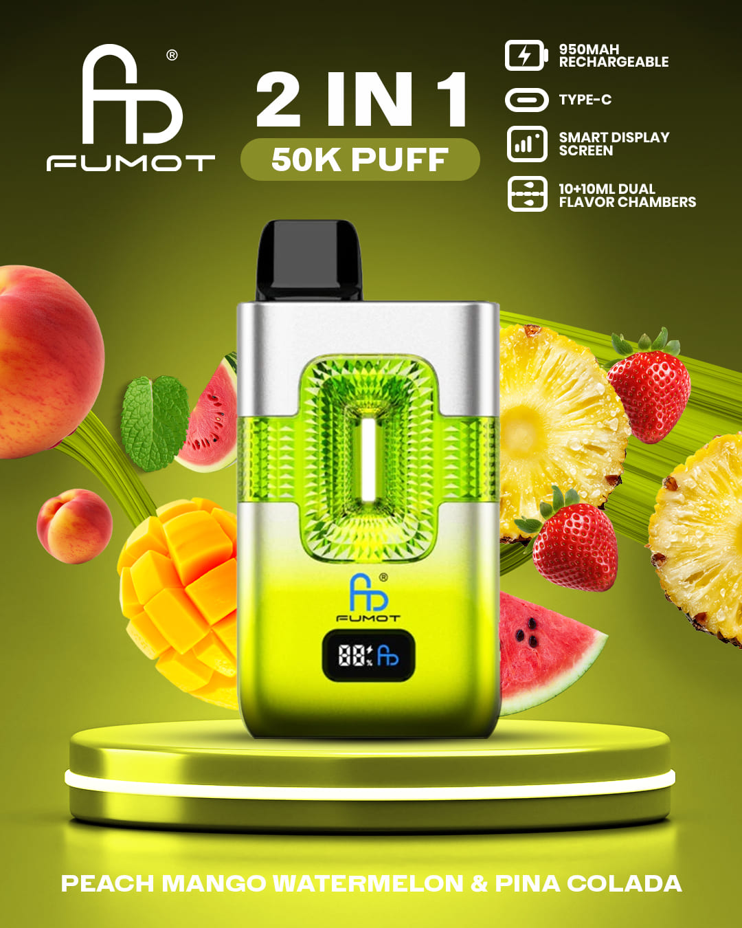 Tornado Vape 50000 2in1 - Peach Mango Watermelon & Pina Colada