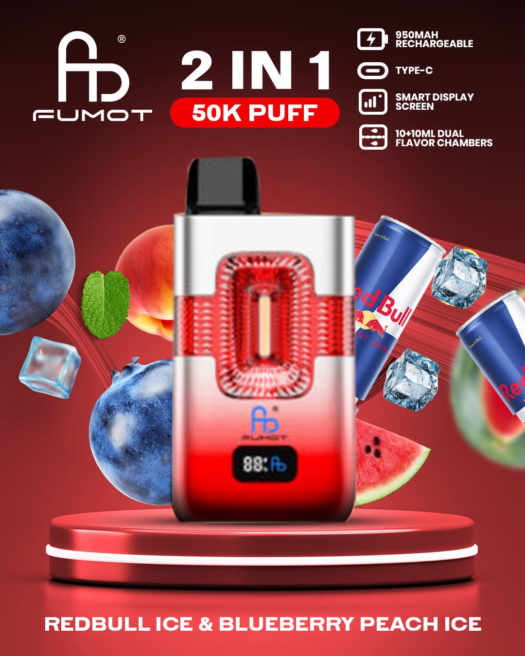 Tornado Vape 50000 2in1 - Redbull Ice & Blueberry Peach Ice
