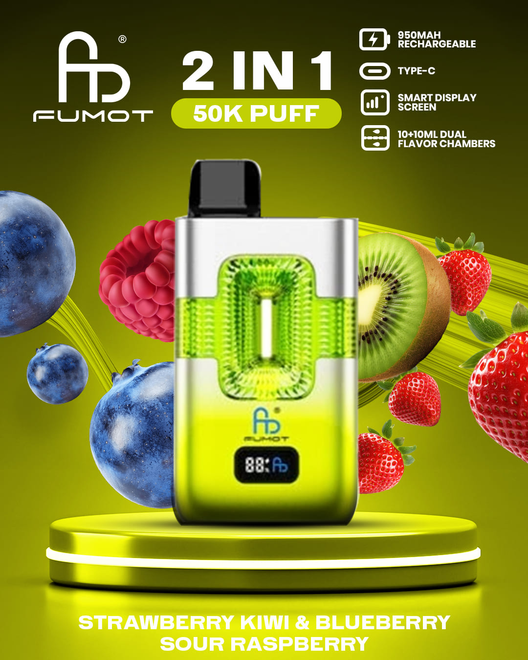 Tornado Vape 50000 2in1 - Strawberry Kiwi & Blueberry Sour Raspberry