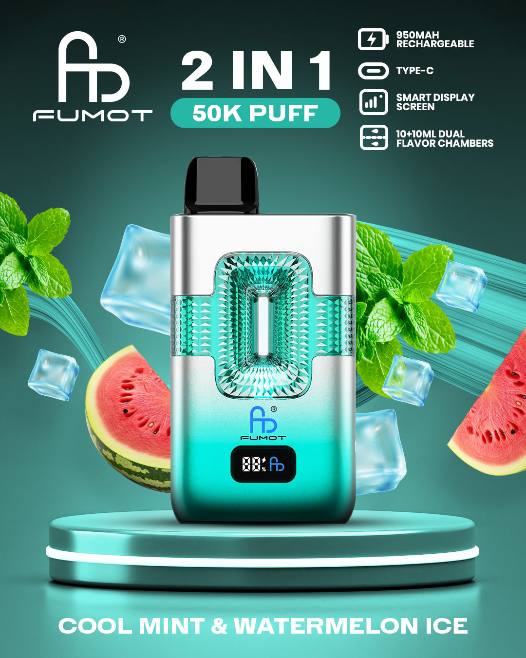 Tornado Vape 50000 2in1 - Cool Mint & Watermelon Ice