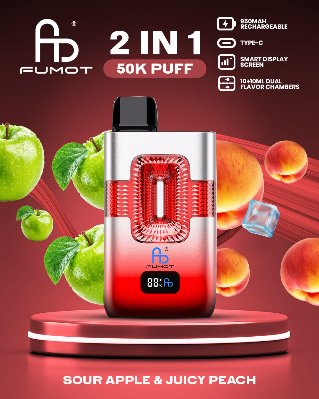 Tornado Vape 50000 2in1 - Sour Apple & Juicy Peach