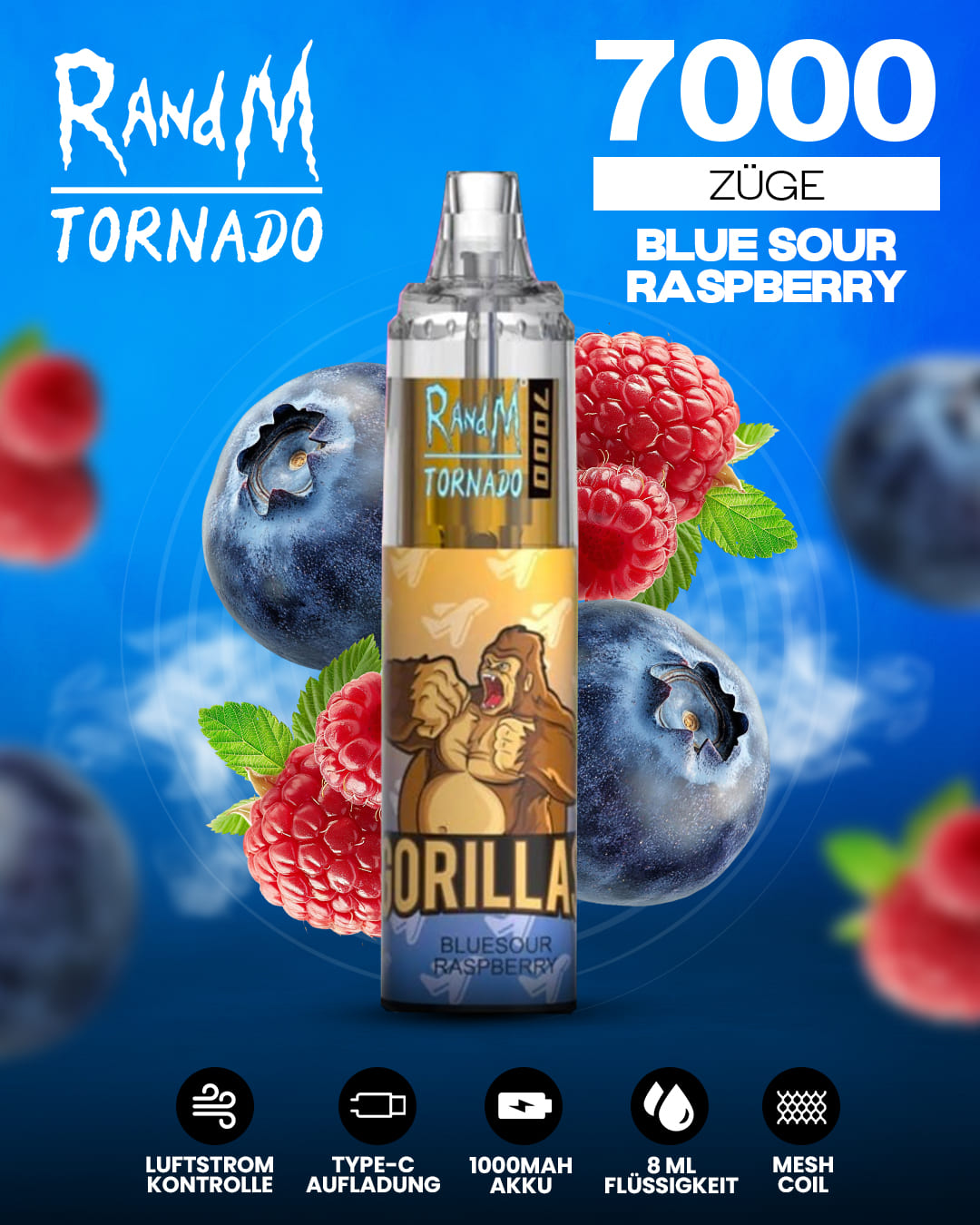 Tornado Vape 7000 - Bluesour Raspberry