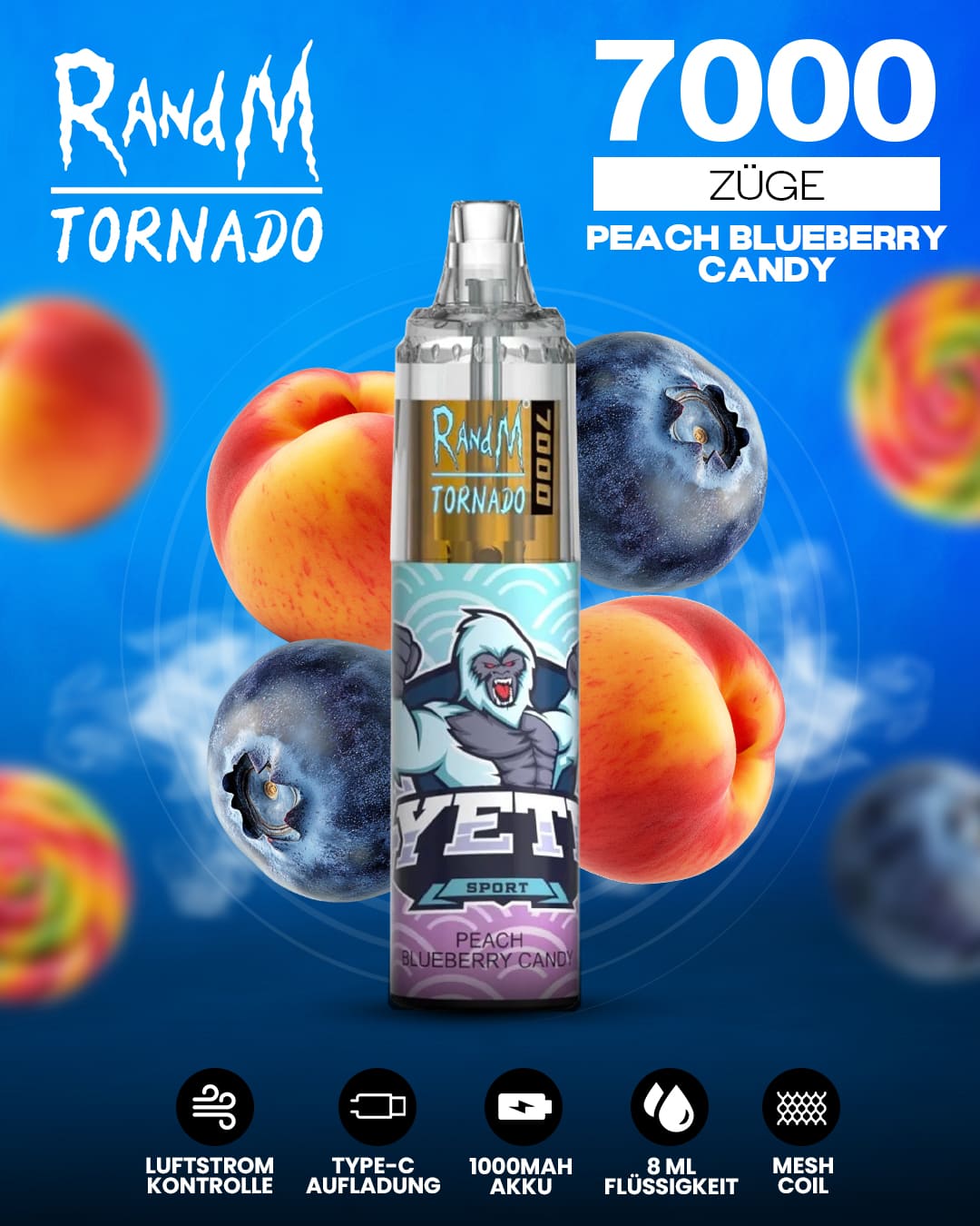 Tornado Vape 7000 - Peach Blueberry Candy