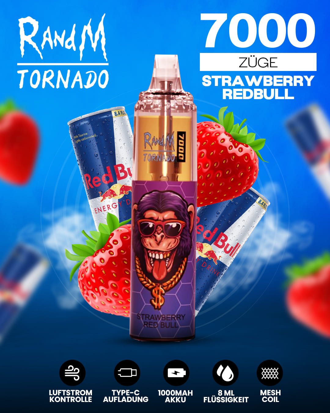 Tornado Vape 7000 - Strawberry Red Bull